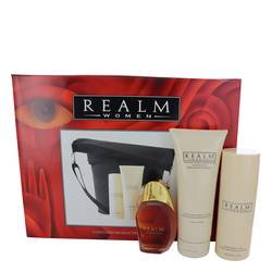 Realm Gift Set by Erox Gift Set for Women Includes 1.7 oz Eau De Toilette Spray + 3 oz Talc + 6.8 oz Body Lotion with Expandable Duffle Bag