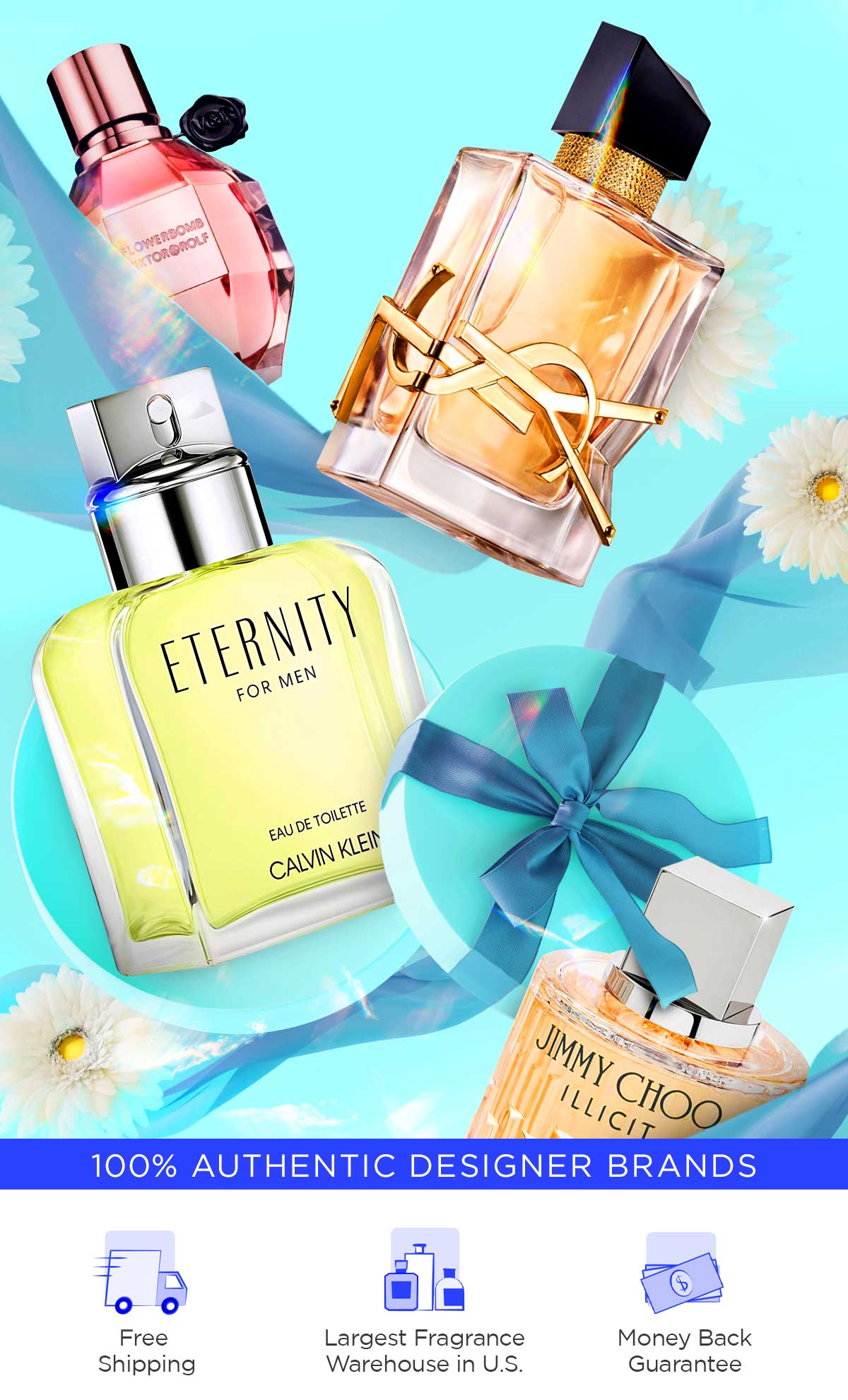 Ribbons and daisies surround popular fragrances on sale for spring