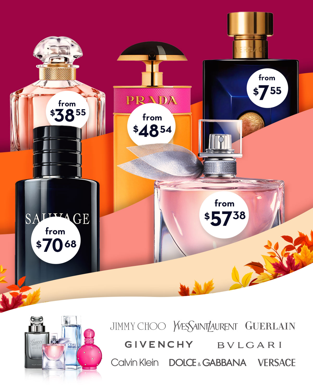 Fragrances on sale with price tags and autumn colors