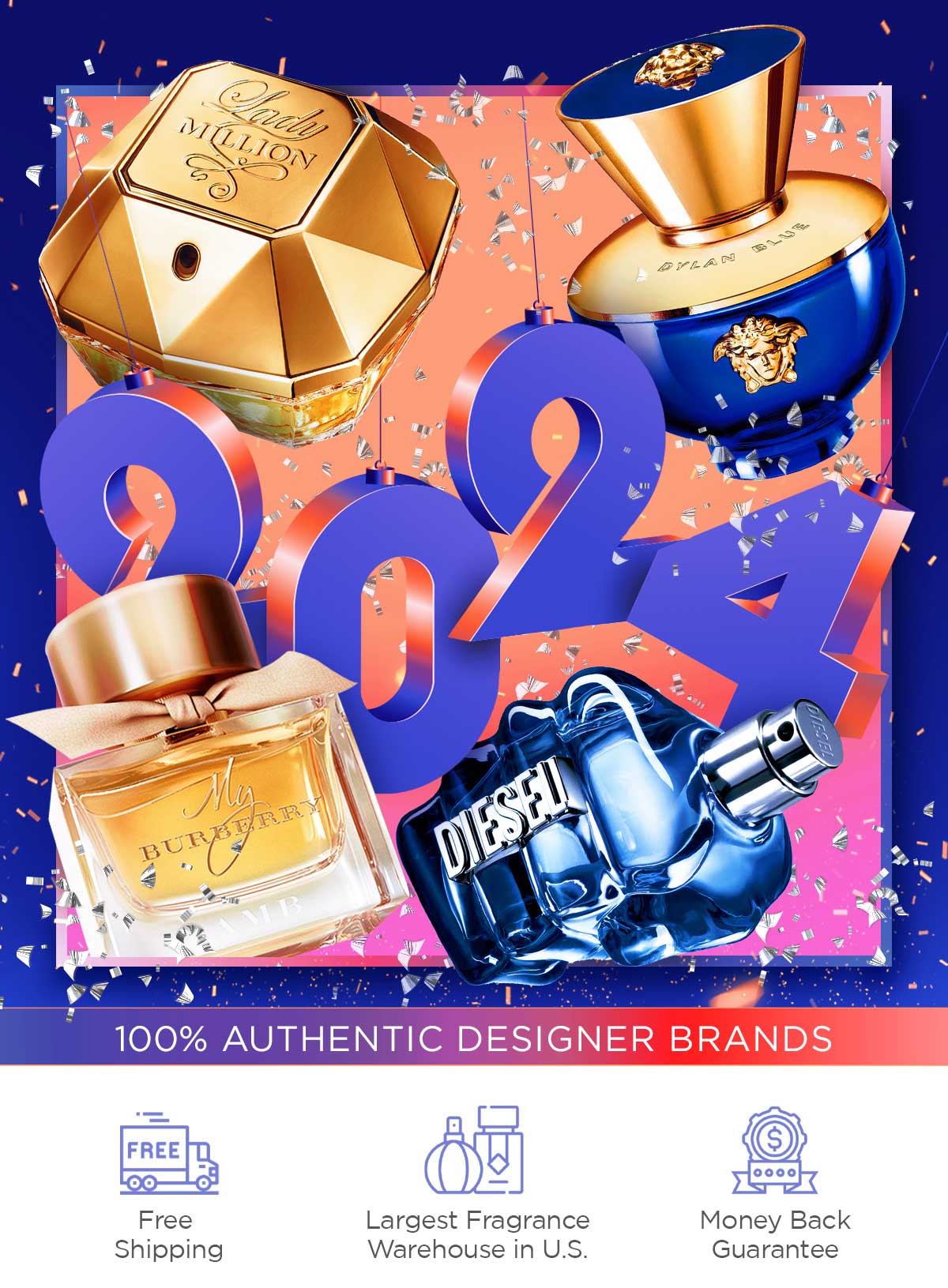 Perfume and cologne hang around 2024 to advertise New Year's savings