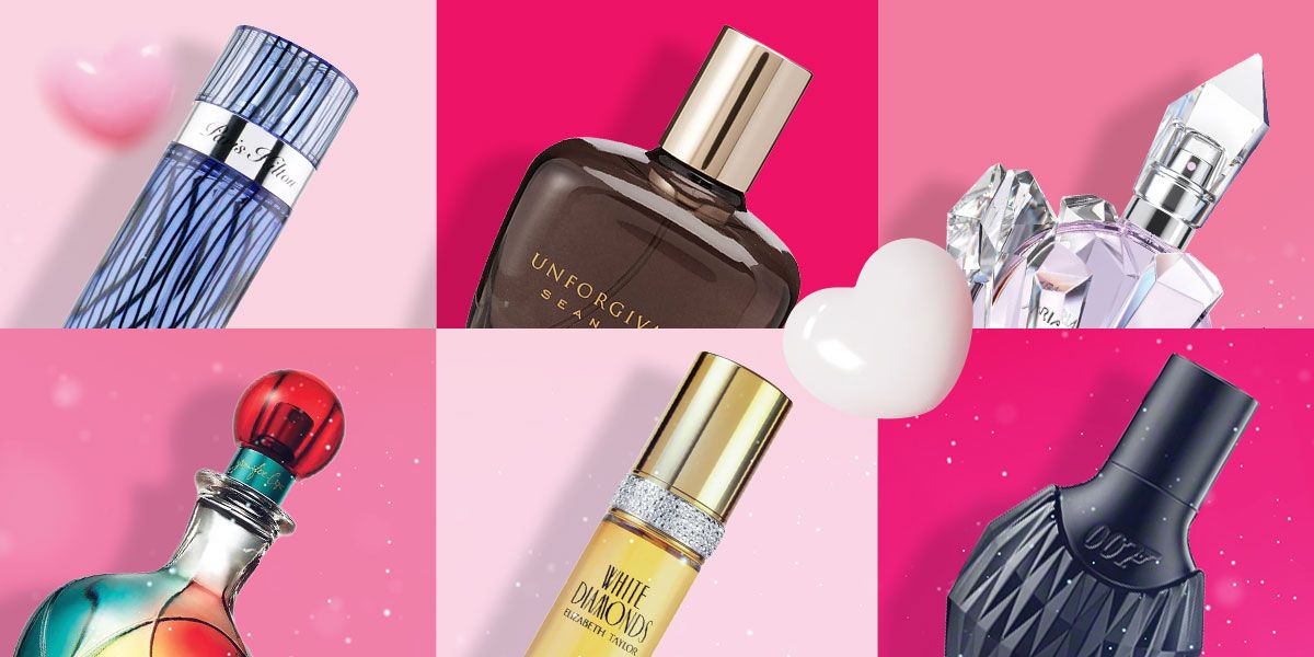 Collage of celebrity scents with Valentine's illustrations