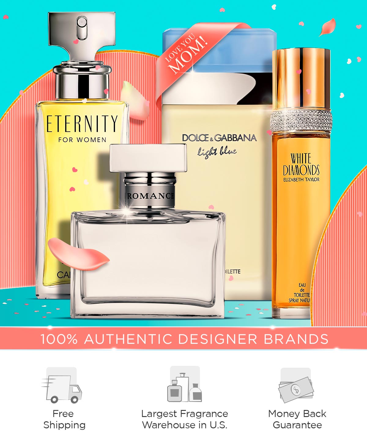 Best selling scents in a pastel display for Mother's Day savings