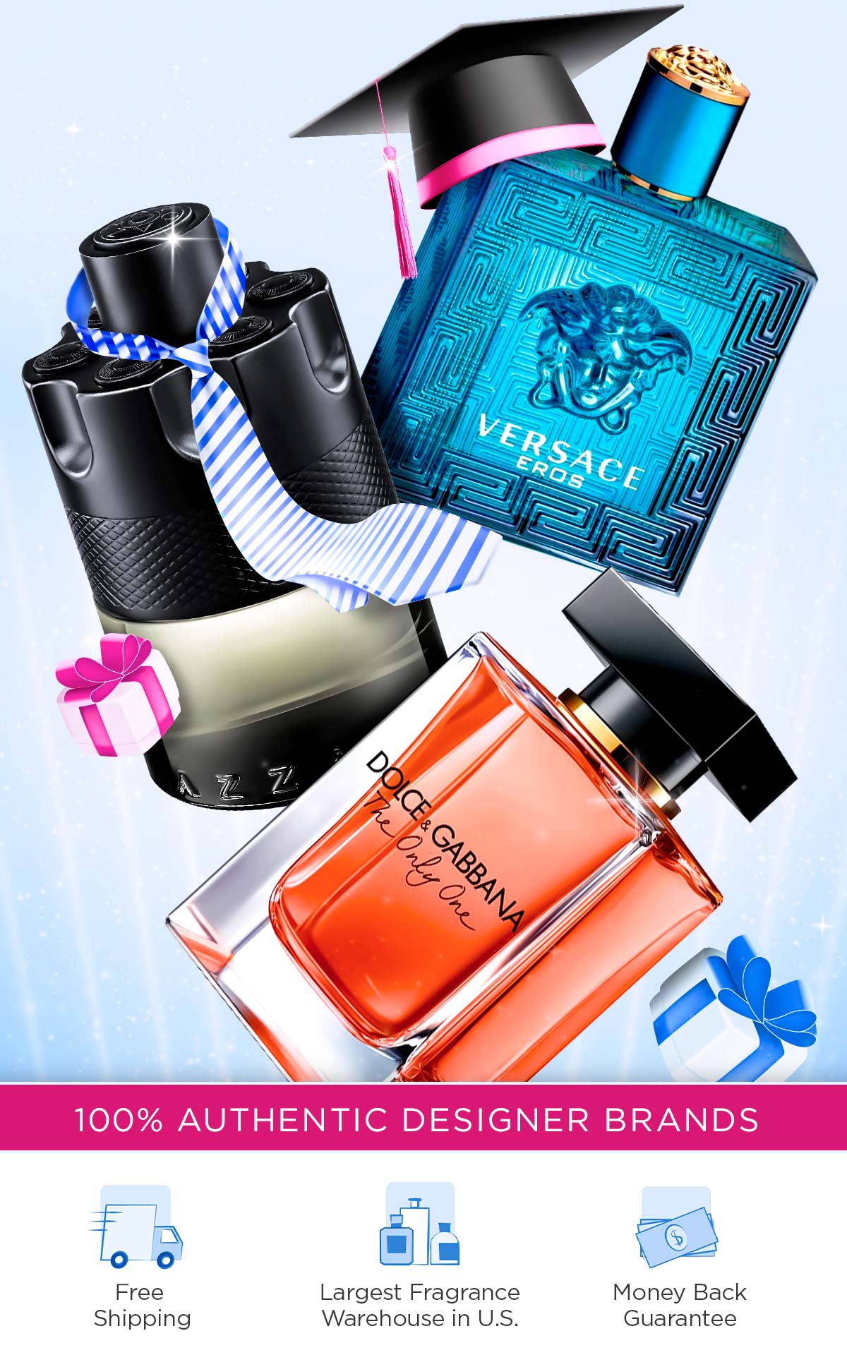 Popular perfume and cologne bottles displayed for Dads & Grads event