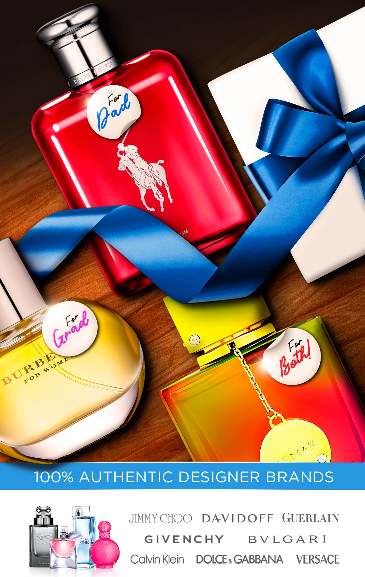 Display of popular fragrances to treat them for Father's Day or graduation