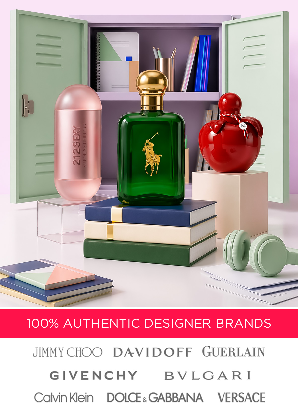 Popular scents are on display in front of a school locker during back to school deals