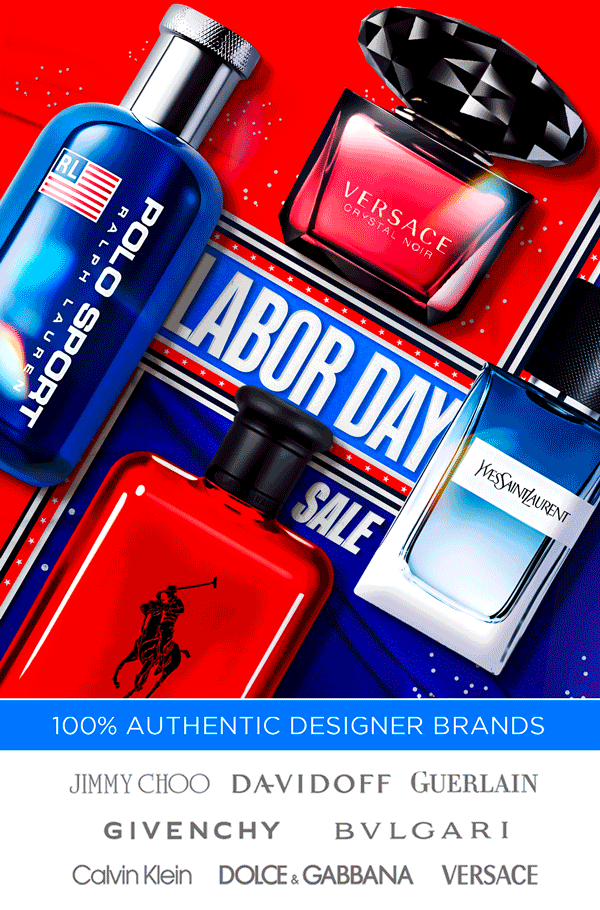 Popular fragrances on a USA-themed background during Labor Day deals
