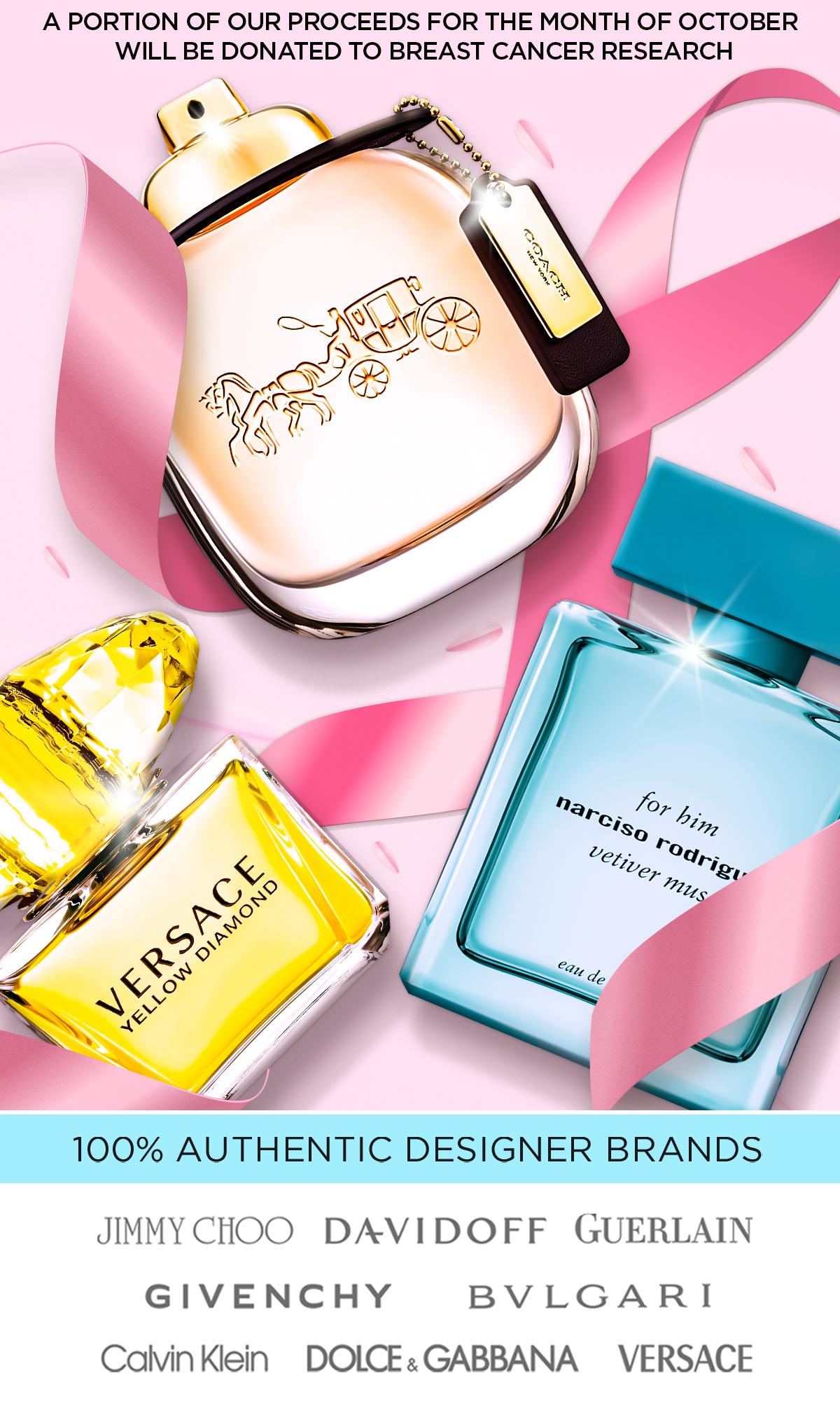 Pink ribbons surround popular fragrances during Pink Month savings event