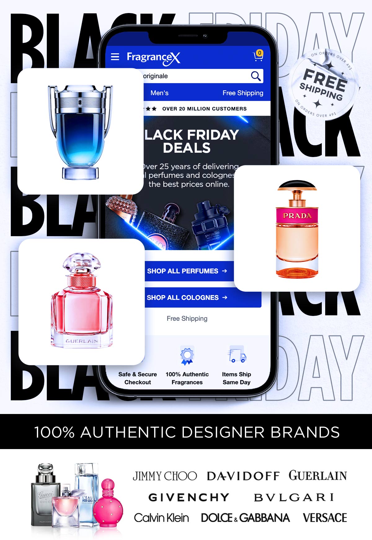 A phone shows top fragrances on sale during Black Friday event