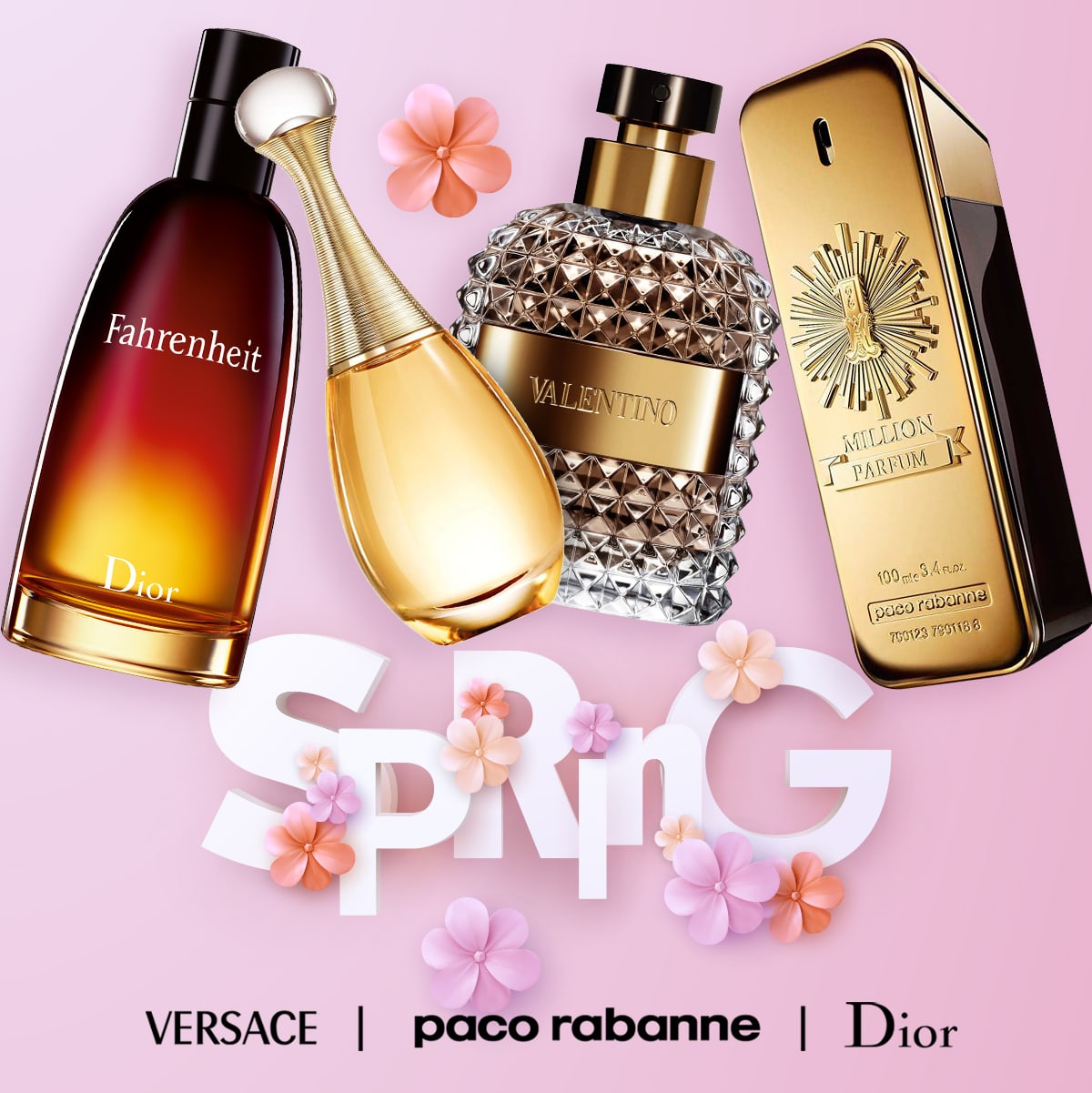 Spring Flowers are Scattered Around Fragrances on Sale for Spring