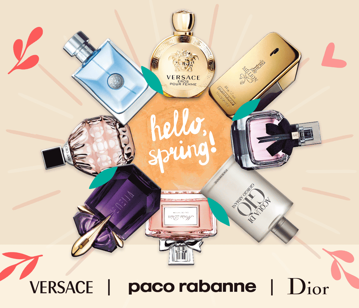 Perfume bottles and Spring decorations