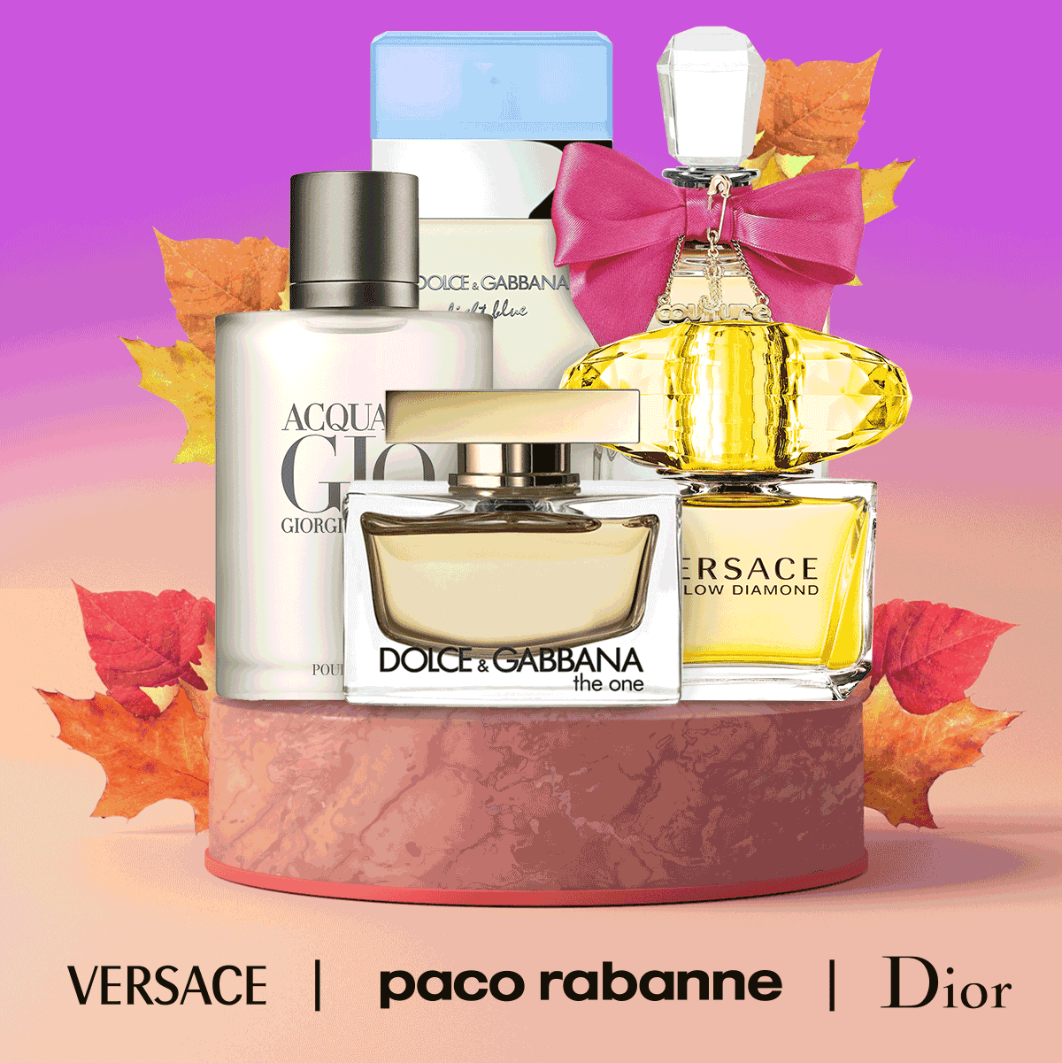 Fall Sale - Fragrances surrounded by leaves