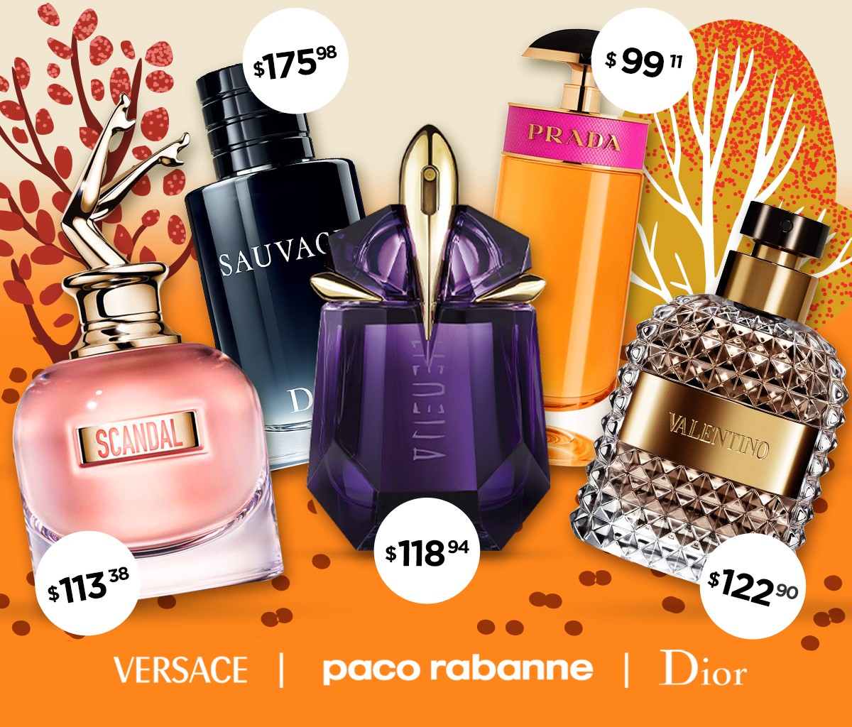 Fragrances are scattered around autumn trees for fall savings