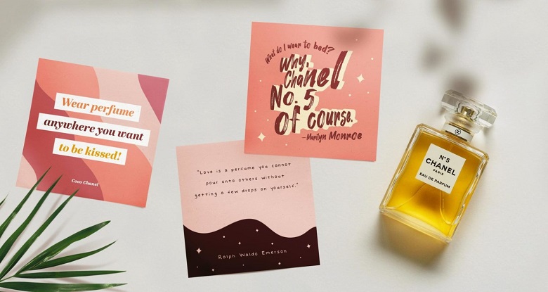 printable perfume quotes sitting with perfume bottle - mockup