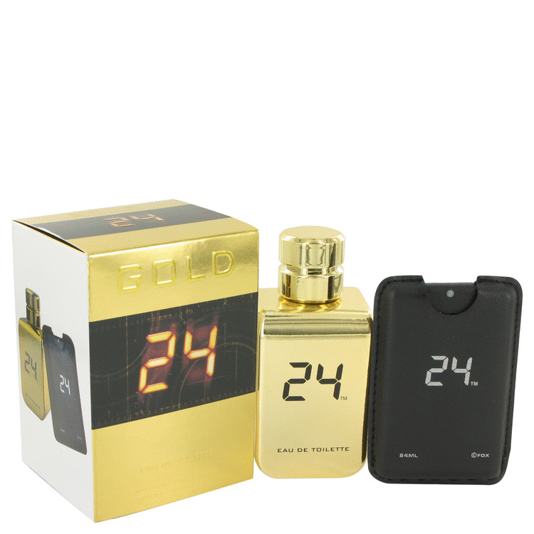 24 Gold The Fragrance by ScentStory - Eau De Toilette Spray + 0.8 oz Mini EDT Pocket Spray 3.4 oz 100 ml for Men