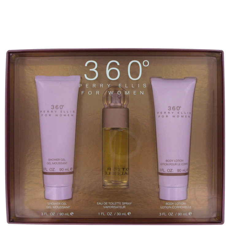 Perry Ellis 360 Gift Set -- Gift Set - 1 oz Eau De Toilette Spray + 3 oz Body Lotion 3 oz Shower Gel for Women