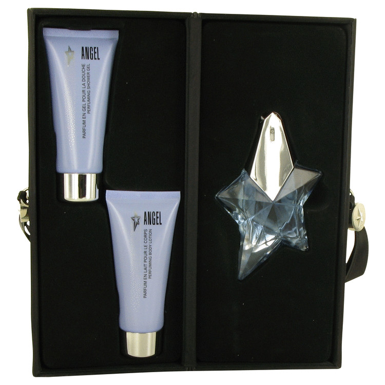 Angel for Women, Gift Set (1.7 oz EDP Spray + 3.4 oz Body Lotion + 3.4 oz Shower Gel in Leather Bag)