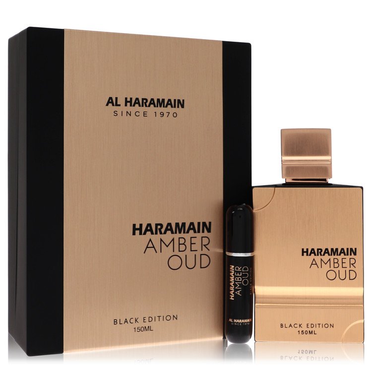 Al Haramain Amber Oud Black Edition for Men, Gift Set (5 oz EDP Spray + 0.34 oz Refillable Spray)