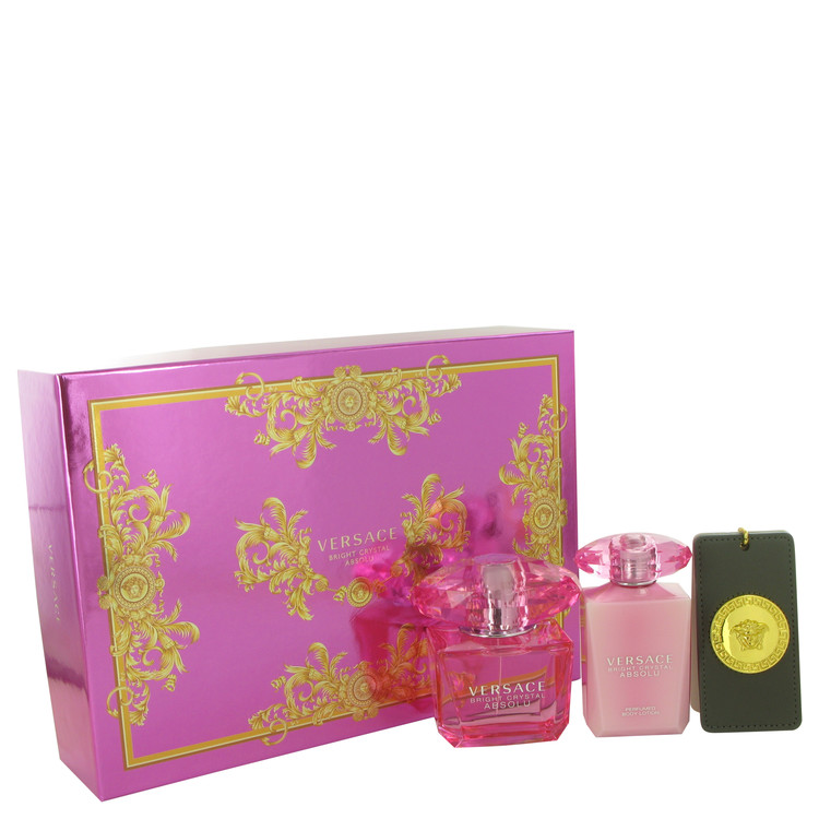 Bright Crystal Absolu for Women, Gift Set (3 oz EDP Spray + 3.4 oz Body Lotion + Gold Versace Keychain)