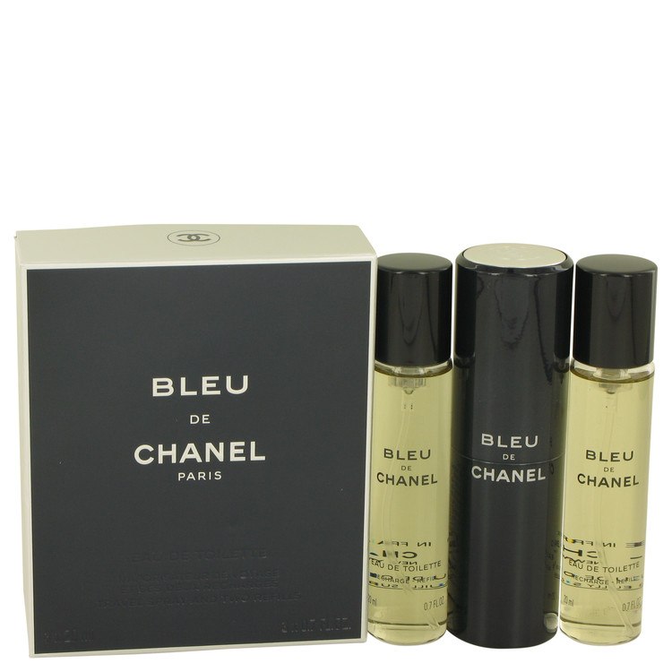 Bleu De Chanel Cologne 3 x 21 ml Mini Eau De Toilettte Spray + 2 Refills for Men