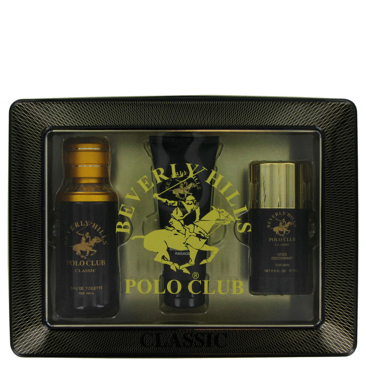 Beverly Hills Polo Club Classic for Men, Gift Set (3.4 oz EDT Spray + 2.5 oz After Shave Balm +2.5 oz Deodorant Stick)