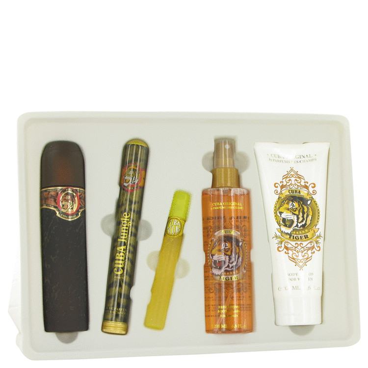 Cuba Tiger Gift Set -- Gift Set - 3.3 oz Eau De Parfum Spray + 1.17 oz Eau De Parfum Spray + 0.5 oz Mini EDP Spray + 6.6 oz Body Splash + 6.6 oz Body