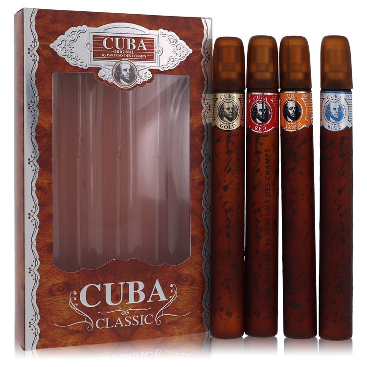 CUBA ORANGE by Fragluxe - Gift Set -- Cuba Variety Set includes All Four 1.15 oz Sprays, Cuba Red, Cuba Blue, Cuba Gold and Cuba Orange -- for Men