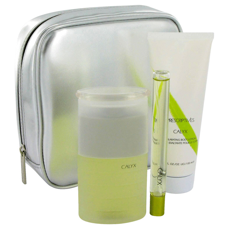 Calyx for Women, Gift Set (1.7 oz Exhilarating Fragrance Spray + .33 oz Mini Spray + 3.3 oz Body Lotion + Bag)