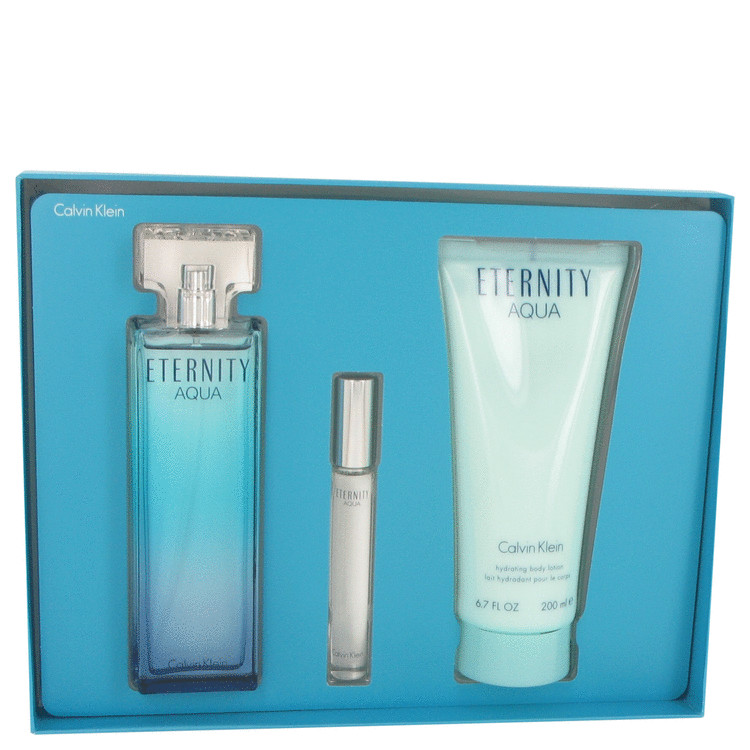 Eternity Aqua for Women, Gift Set (3.4 oz EDP Spray + 6.7 oz Body Lotion + .33 oz Mini EDP Roller Ball)