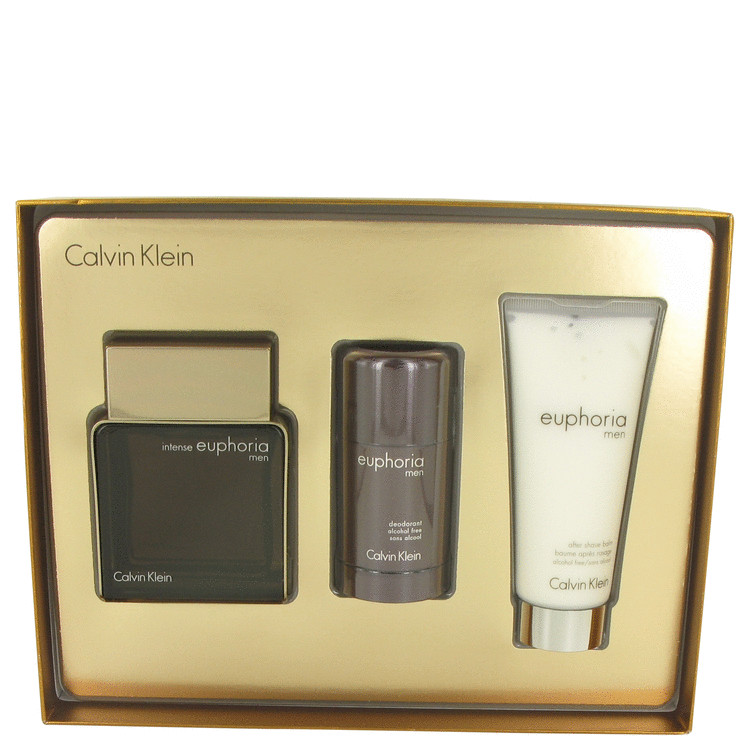 Euphoria Intense for Men, Gift Set (3.3 oz EDT Spray + 2.6 oz Alcohol Free Deodorant Stick + 3.4 oz After Shave Balm)