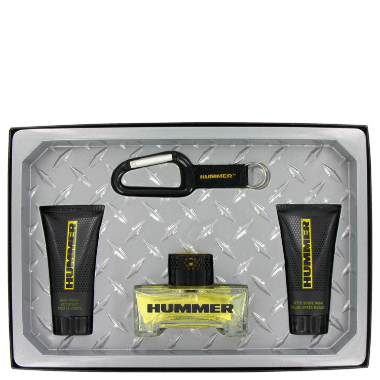 Hummer for Men, Gift Set (4.2 oz EDT Spray + 2.5 oz Body Wash + 2.5 oz Afteshave Balm + Key Chain)