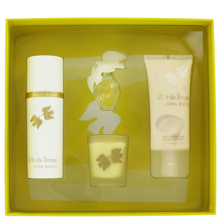 L'air Du Temps for Women, Gift Set (1.0 oz EDT Spray + 1.7 oz Body Lotion + 1.2 oz Candle + .20 oz Mini EDT)