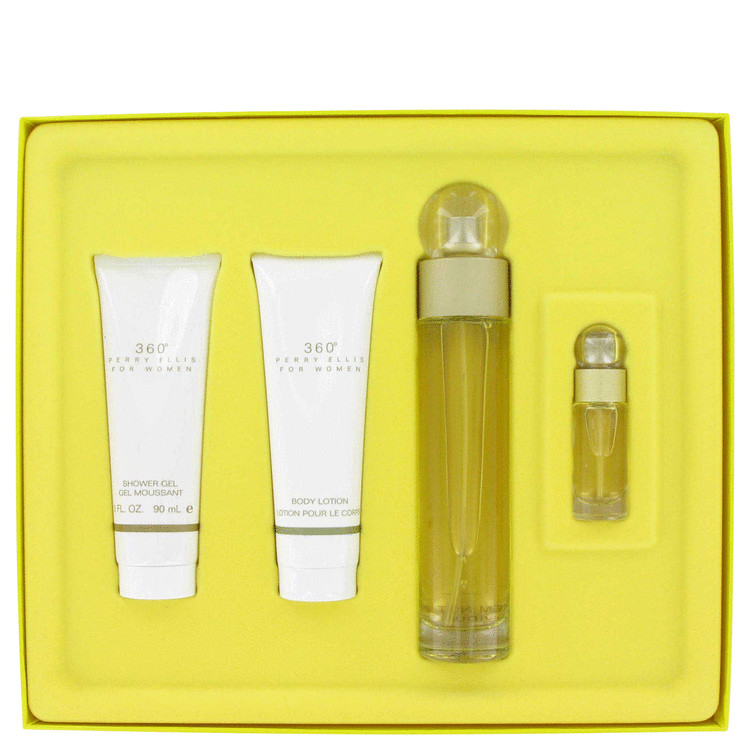Perry Ellis 360 Gift Set -- Gift Set - 3.4 oz Eau De Toilette Spray + 3 oz Shower Gel + 3 oz Body Lotion + .25 oz Mini EDT Spray for Women