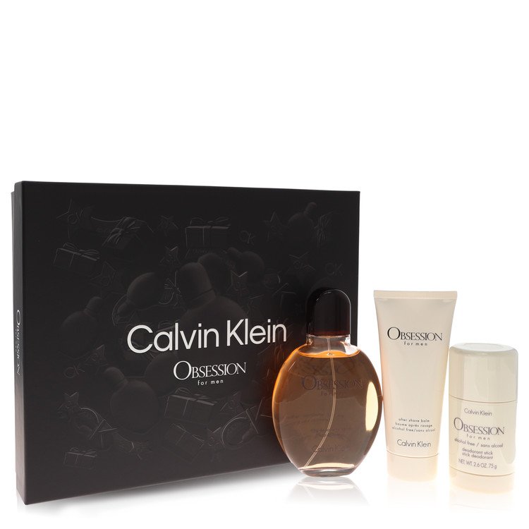 Obsession by Calvin Klein Gift Set -- 4.2 oz Eau De Toilette Spray + 3.4 oz After Shave Balm + 2.6 oz Deodorant Stick Image