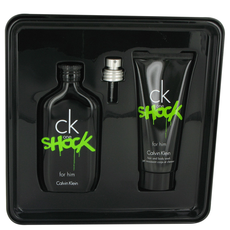 Ck One Shock for Men, Gift Set (3.4 oz EDT Spray + 3.4 oz Hair & Body Wash)