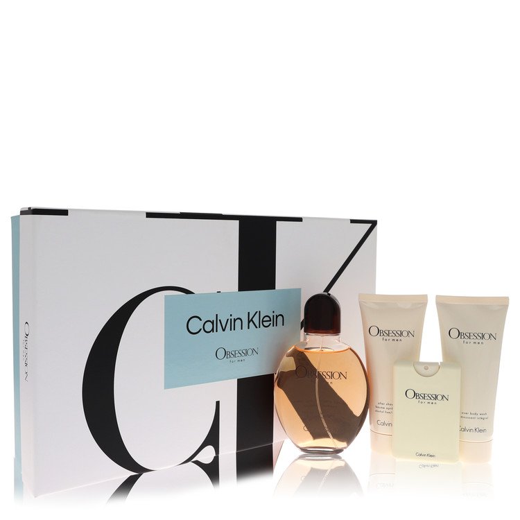 Calvin Klein Obsession for Men, Gift Set (4.2 oz EDT Spray + .67 oz Mini EDT Spray + 3.4 oz After Shave Balm + 3.4 oz Body Wash)