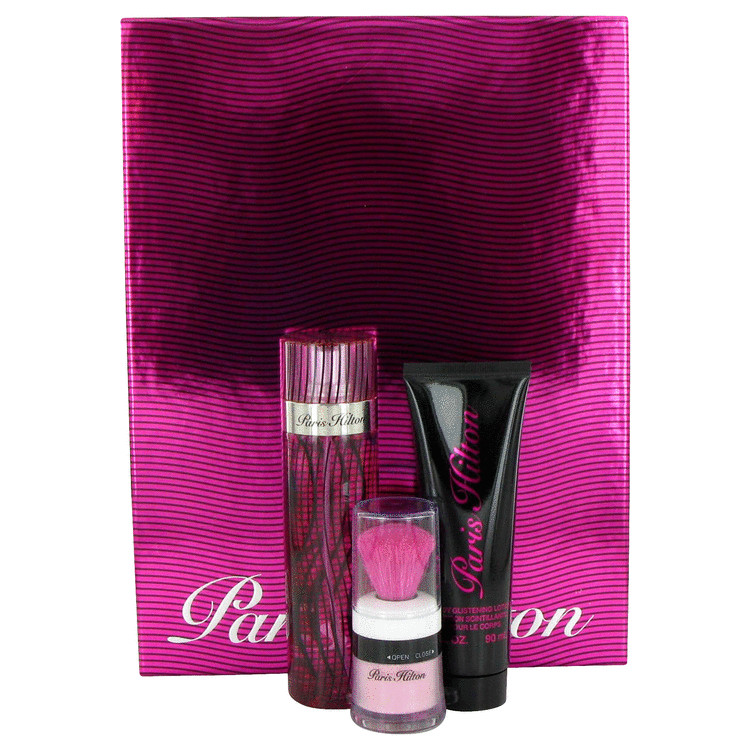 Paris Hilton Gift Set -- Gift Set - 3 oz Eau De Parfum Spray + 3 oz Body lotion + .17 oz Shiimmerng Body Powder with Brush for Women