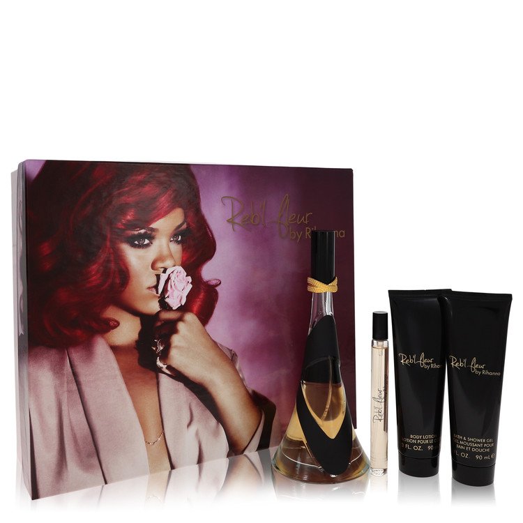 Image Of 	Reb'l Fleur by Rihanna Women Gift Set 3.4 oz Eau De Parfum Spray + 3 oz Body Lotion + 3 oz Shower Gel + .34 oz Mini EDP Spray	