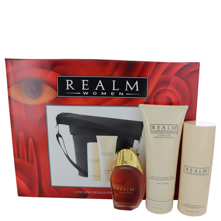 Realm for Women, Gift Set (1.7 oz EDT Spray + 3 oz Talc + 6.8 oz Body Lotion with Expandable Duffle Bag)