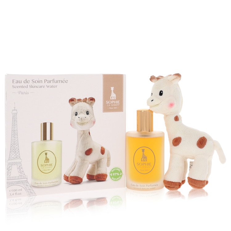 Image Of     Sophie La Girafe Eau de Soin Parfumee by Sophie La Girafe Women Gift Set -- 3.4 oz Scented Skincare Water (Alcohol-Free) + 1 Sophie La Girafe Soft Toy  