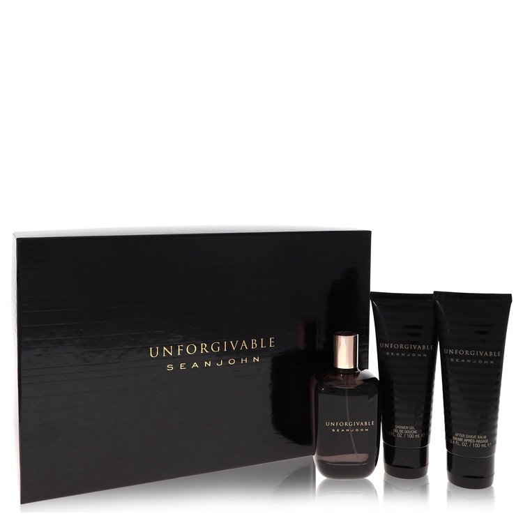 Unforgivable by Sean John Gift Set – 4.2 oz Eau De Toilette Spray + 3.4 oz Shower Gel + 3.4 oz After Shave Balm — For Men