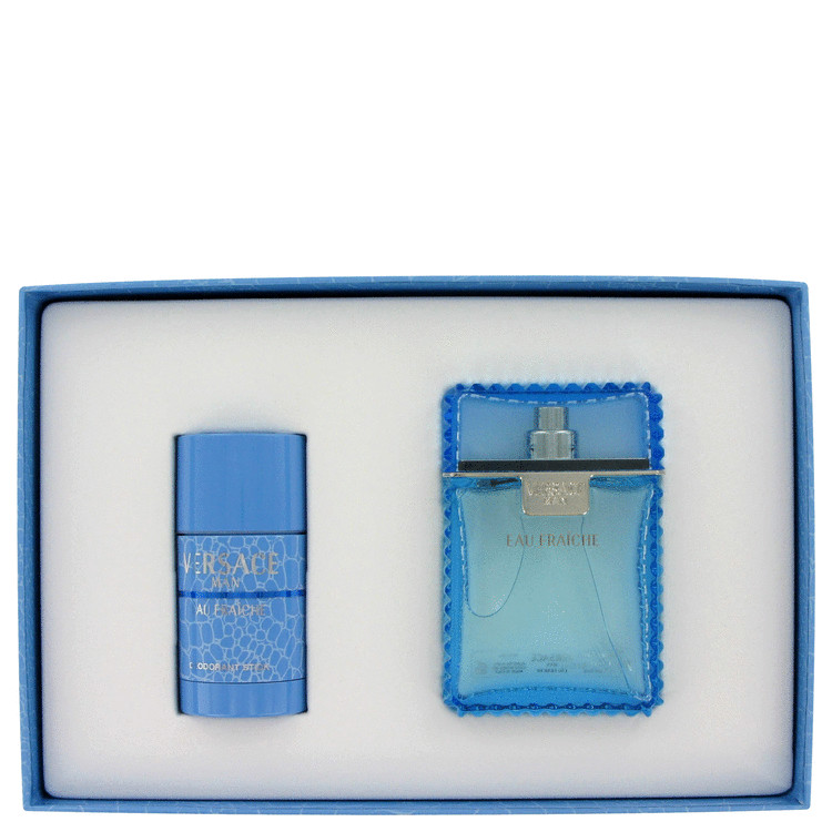 Versace Man for Men, Gift Set (3.3 oz EDT Spray (Eau Frachie) + 2.6 oz Deodorant Stick)