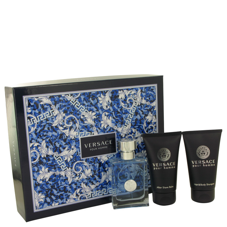 Versace Pour Homme for Men, Gift Set (1.7 oz EDT Spray + 1.7 oz Hair & Body Shampoo + 1.7 After Shave Balm)