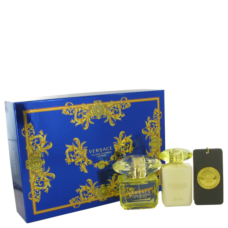 Versace Yellow Diamond Intense for Women, Gift Set (3 oz EDP Spray + 3.4 oz Body Lotion + Versace Bag Tag)