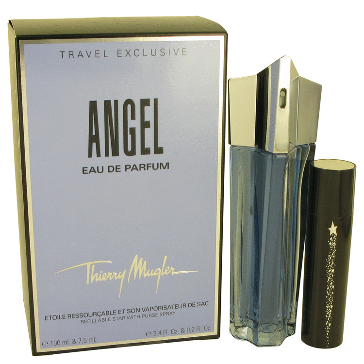 Angel Perfume 3.4 oz EDP Spray Refillable + Free .2 oz EDP Travel Spray with Magnetic Closing Travel Case for Women