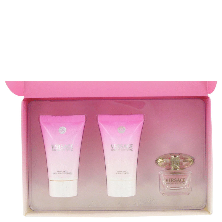 Bright Crystal Perfume by Versace -- Gift Set - .17 oz Mini EDT + .8 oz Shower Gel + .8 oz Body Lotion