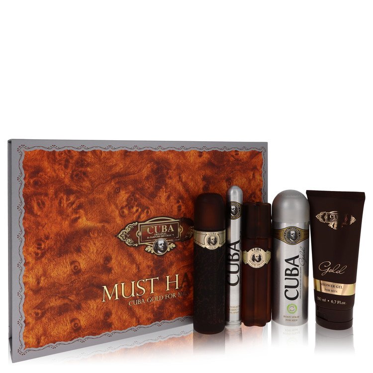 Fragluxe Cuba Gold Cologne Gift Set - 3.3 oz Eau De Toilette Spray + 3.3 oz After Shave Spray + 6.7 oz Body Deodorant Spray + 6.7 oz Shower Gel +  1.17 oz EDT Spray Guatemala