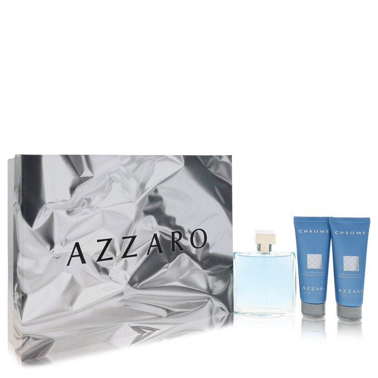 Chrome Cologne by Azzaro Cologne -- Gift Set - 3.4 oz Eau De Toilette Spray + 2 x 2.5oz All Over Shampoo