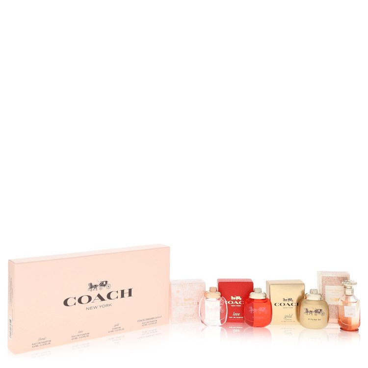 Coach Perfume by Coach Perfume -- Gift Set - Coach Floral .15 oz Mini EDP + Coach Love .15 oz Mini EDP + Coach Gold .15 oz Mini EDP + Coach Dreams Sunset .15 oz Minni EDP