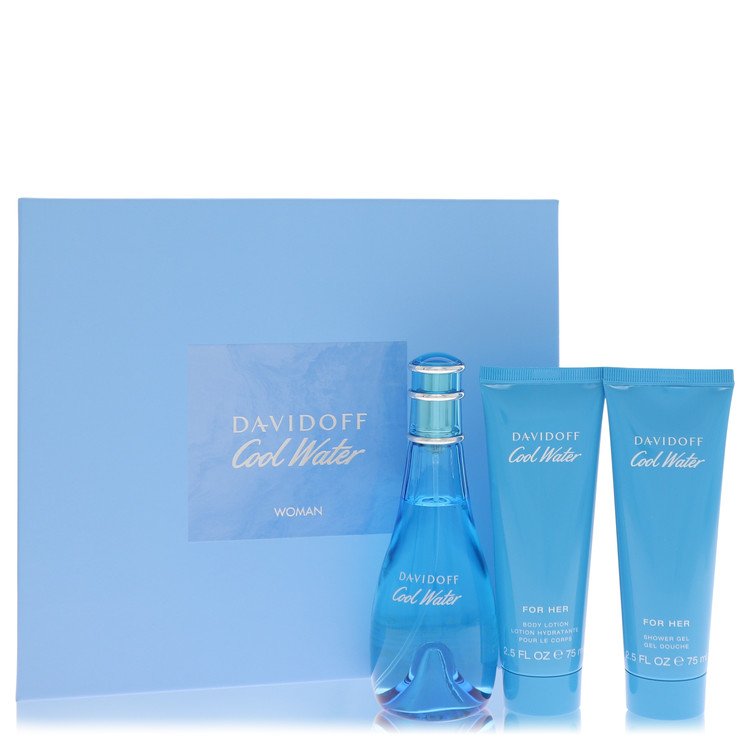 Cool Water Perfume by Davidoff -- Gift Set - 3.4 oz Eau De Toilette Spray + 2.5 oz Body Lotion + 2.5 oz Shower Gel