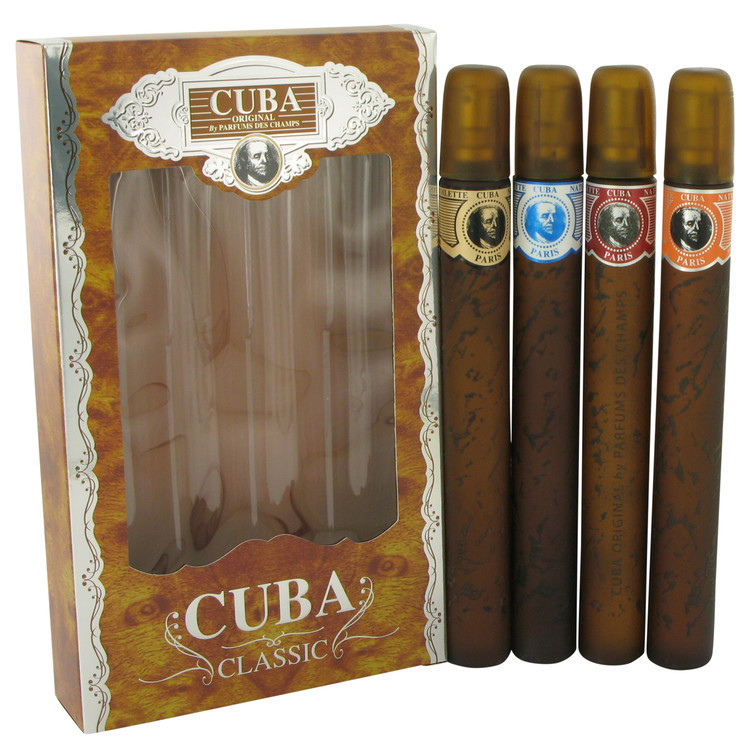 Cuba Blue Cologne by Fragluxe -- Gift Set - Cuba Variety Set includes All Four 1.15 oz Sprays, Cuba Red, Cuba Blue, Cuba Gold and Cuba Orange